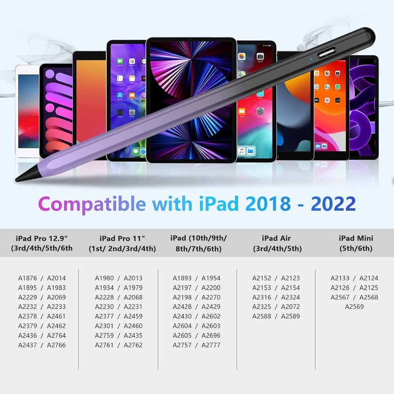 COO ​​​Stylus Pen for iPad 2018-2023 with Palm Rejection, Active Pencil for iPads 10th/9th/8th/7th/6th Gen, for iPad Pro11/12.9 inch, for iPads Air 5th/4th/3th, for iPad Mini 6th/5th Gen(Black and Purple) - Image 2
